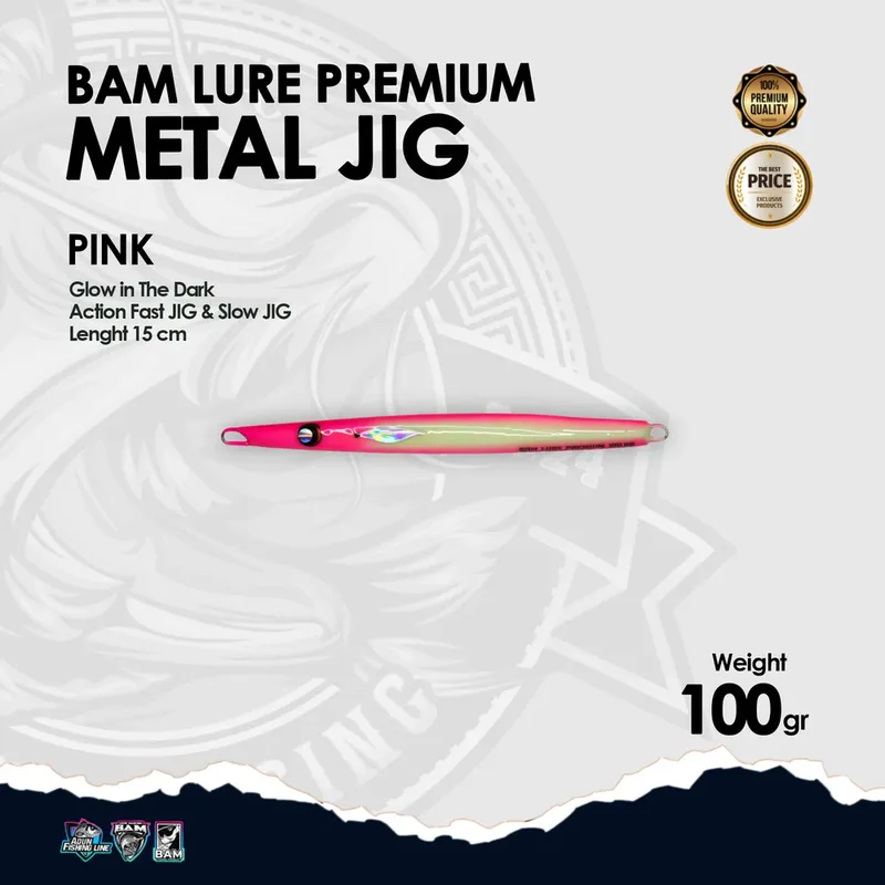 BAM Lure Premium Metal Jig Glow in the Dark (GID) · 100 gr Pink