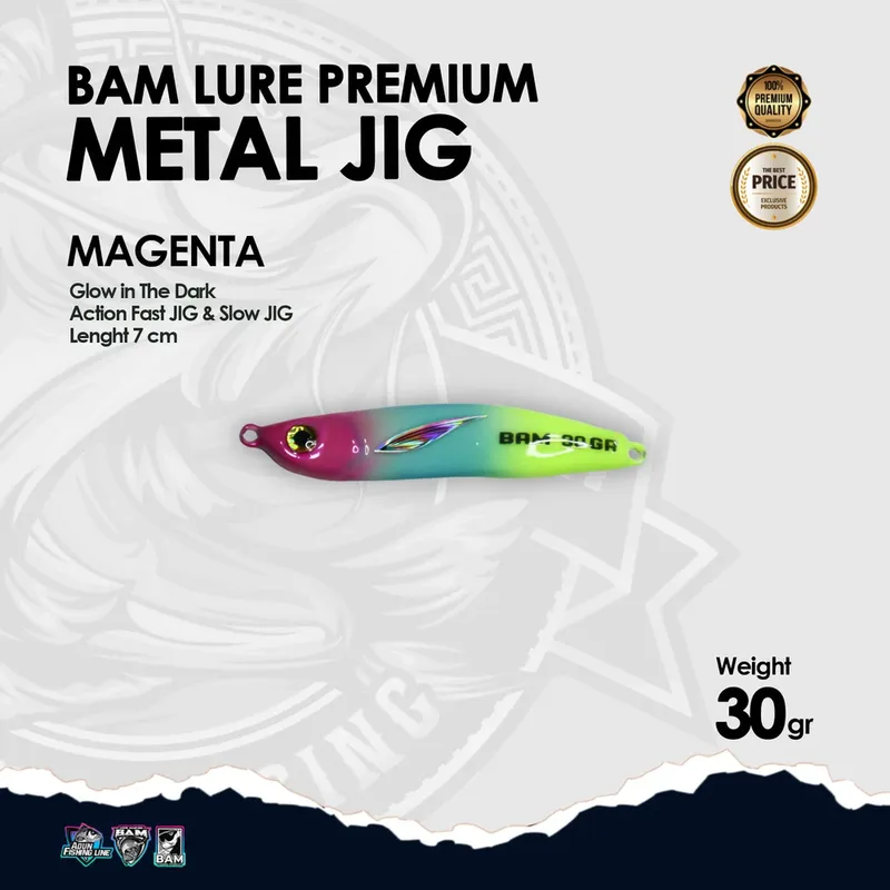 BAM Lure Premium Metal Jig Glow in the Dark (GID) · 30 gr Magenta