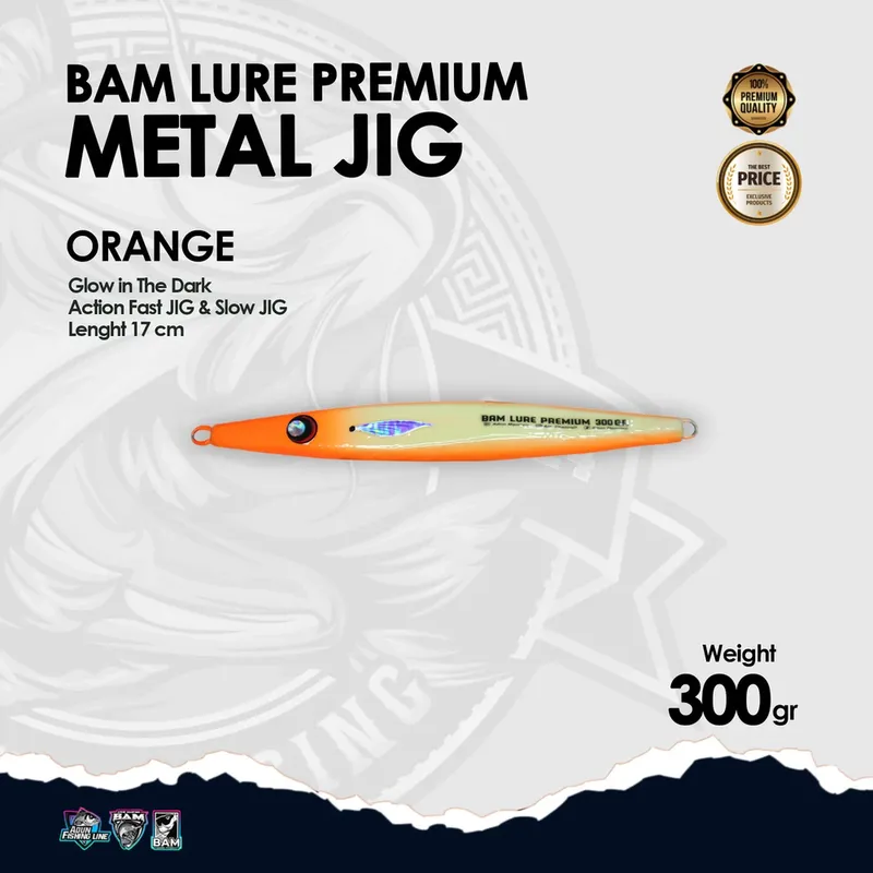 BAM Lure Premium Metal Jig Glow in the Dark (GID) · 300 gr Orange