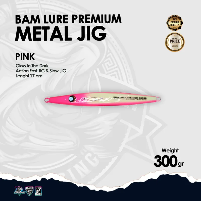 BAM Lure Premium Metal Jig Glow in the Dark (GID) · 300 gr Pink