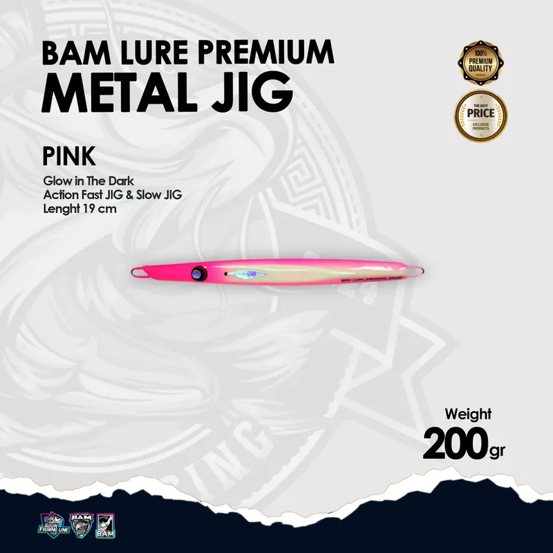 BAM Lure Premium Metal Jig Glow in the Dark (GID) · 200 gr Pink