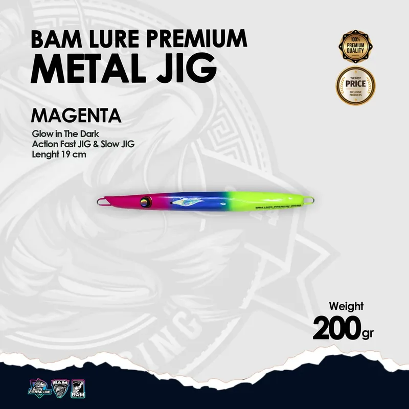 BAM Lure Premium Metal Jig Glow in the Dark (GID) · 200 gr Magenta
