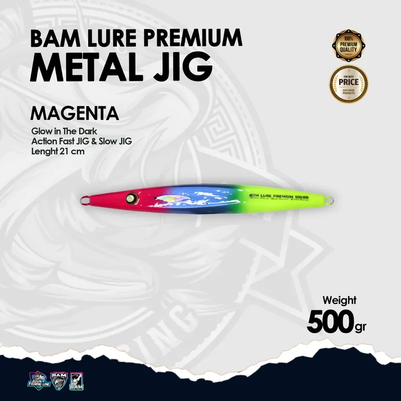 BAM Lure Premium Metal Jig Glow in the Dark (GID) · 500 gr Magenta