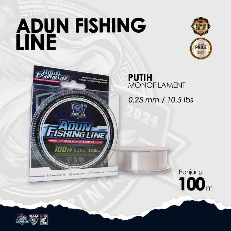 Adun Fishing Line 100m · Putih Bening 0,25 mm