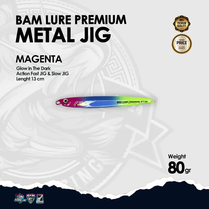 BAM Lure Premium Metal Jig Glow in the Dark (GID) · 80 gr Magenta