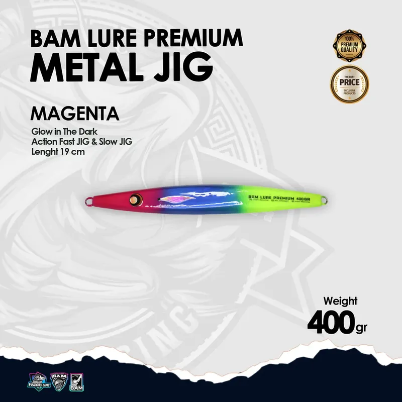 BAM Lure Premium Metal Jig Glow in the Dark (GID) · 400 gr Magneta