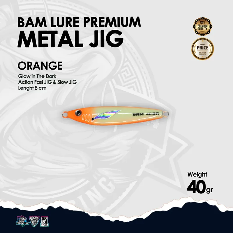 BAM Lure Premium Metal Jig Glow in the Dark (GID) · 40 gr Orange
