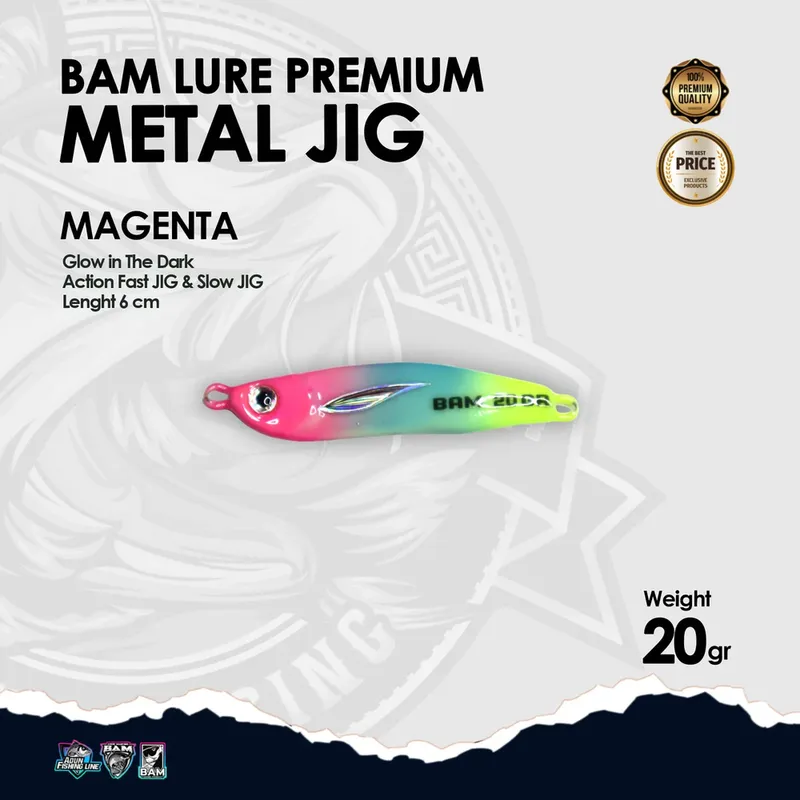 BAM Lure Premium Metal Jig Glow in the Dark (GID) · 20 gr Magenta