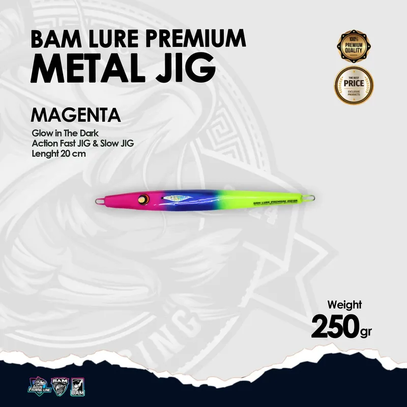 BAM Lure Premium Metal Jig Glow in the Dark (GID) · 250 gr Magenta