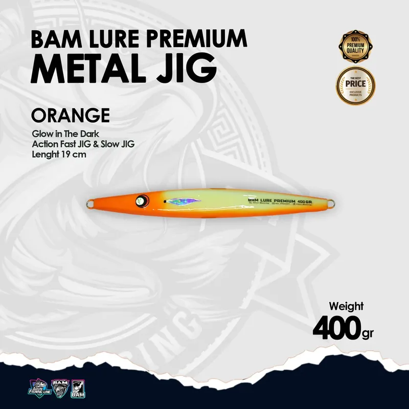BAM Lure Premium Metal Jig Glow in the Dark (GID) · 400 gr Orange