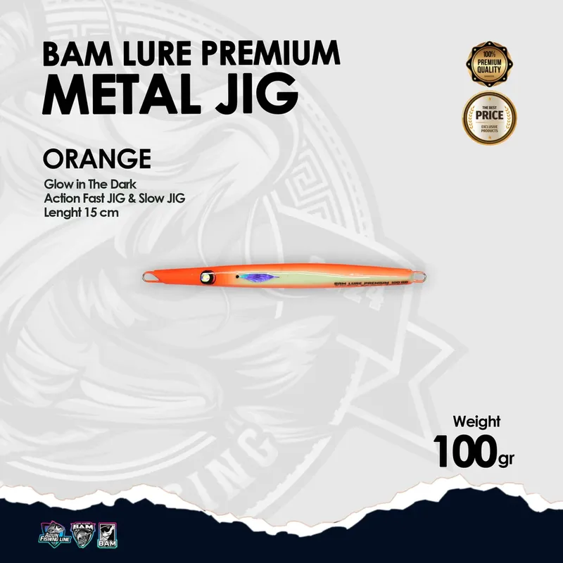 BAM Lure Premium Metal Jig Glow in the Dark (GID) · 100 gr Orange