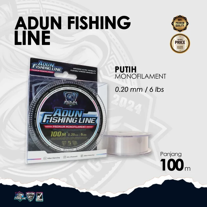 Adun Fishing Line 100m · Putih Bening 0,20 mm
