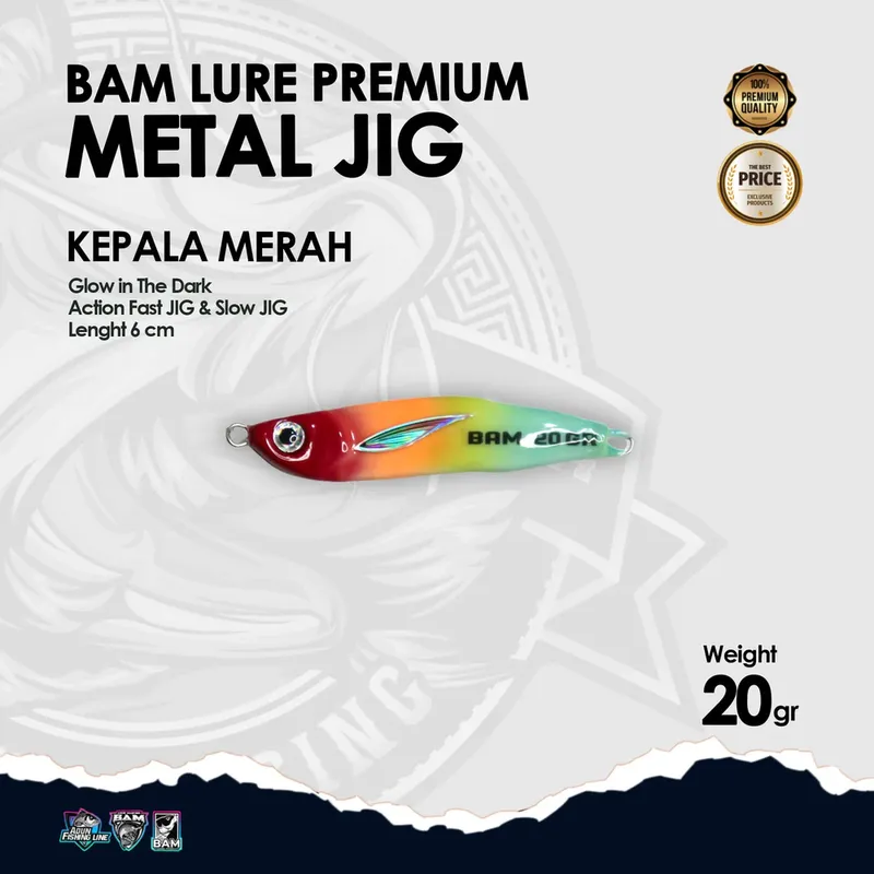 BAM Lure Premium Metal Jig Glow in the Dark (GID) · 20 gr Kepala Merah