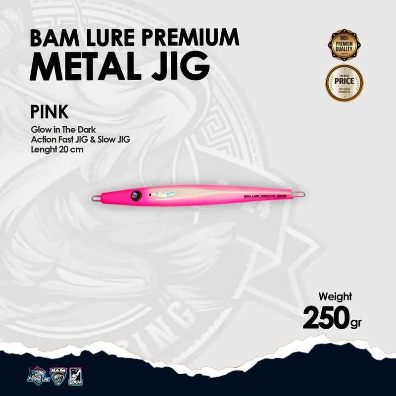 BAM Lure Premium Metal Jig Glow in the Dark (GID) · 250 gr Pink