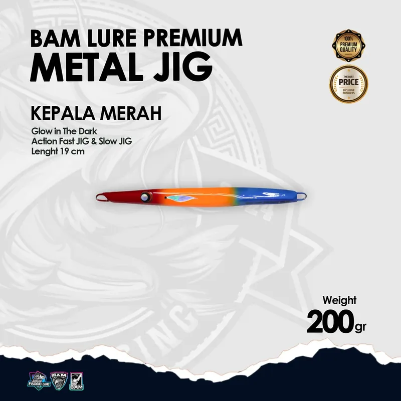 BAM Lure Premium Metal Jig Glow in the Dark (GID) · 200 gr KPL Merah