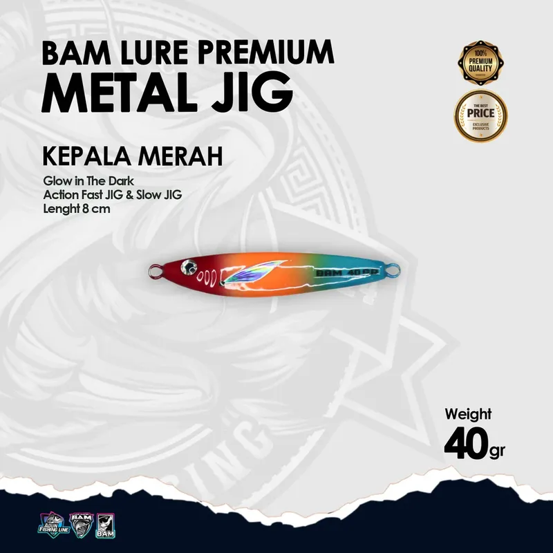 BAM Lure Premium Metal Jig Glow in the Dark (GID) · 40 gr Kepala Merah