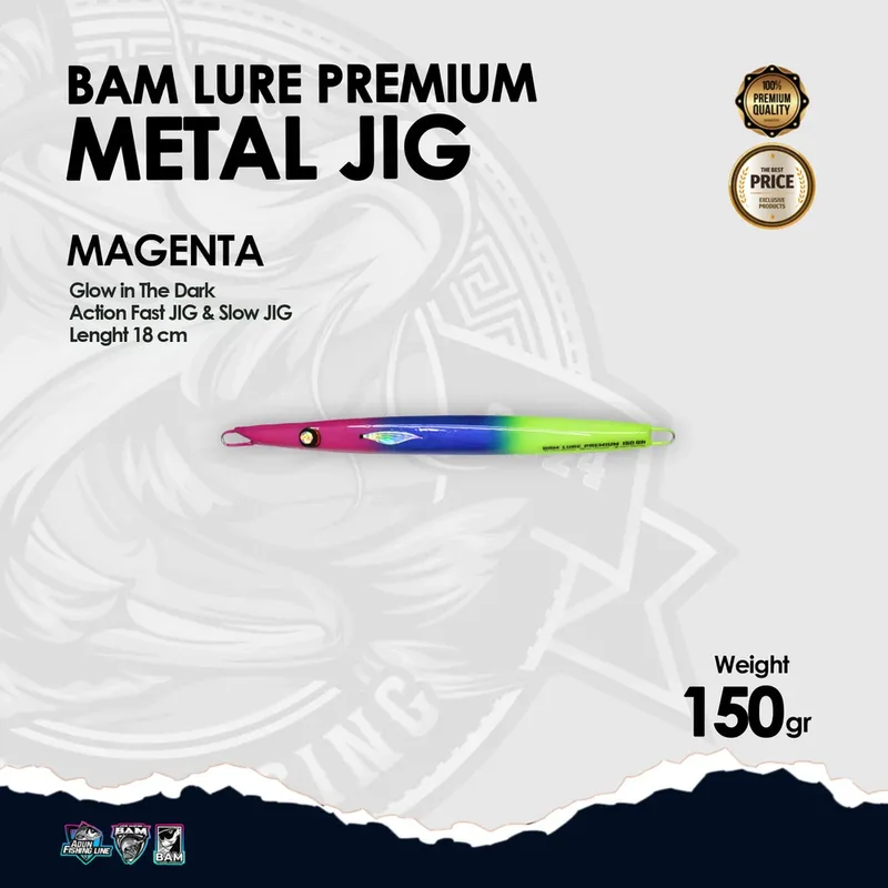BAM Lure Premium Metal Jig Glow in the Dark (GID) · 150 gr Magenta