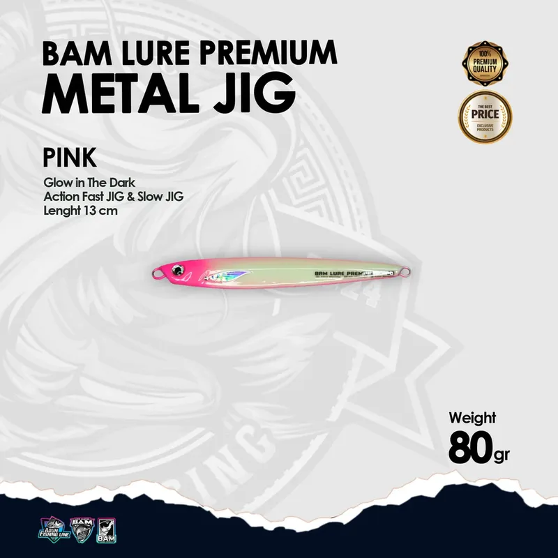 BAM Lure Premium Metal Jig Glow in the Dark (GID) · 80 gr Pink