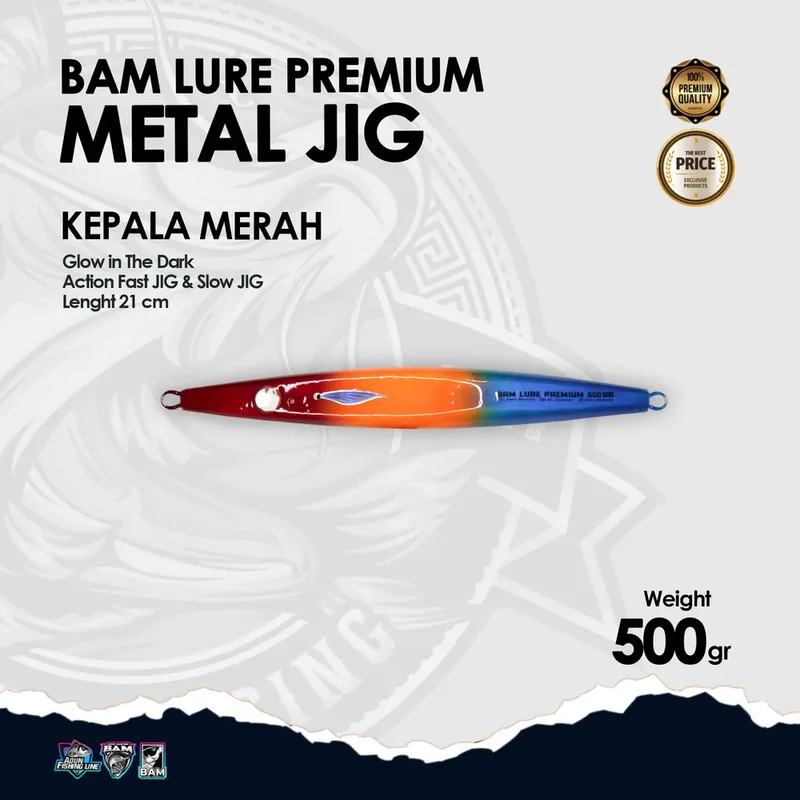 BAM Lure Premium Metal Jig Glow in the Dark (GID) · 500 gr KPL Merah