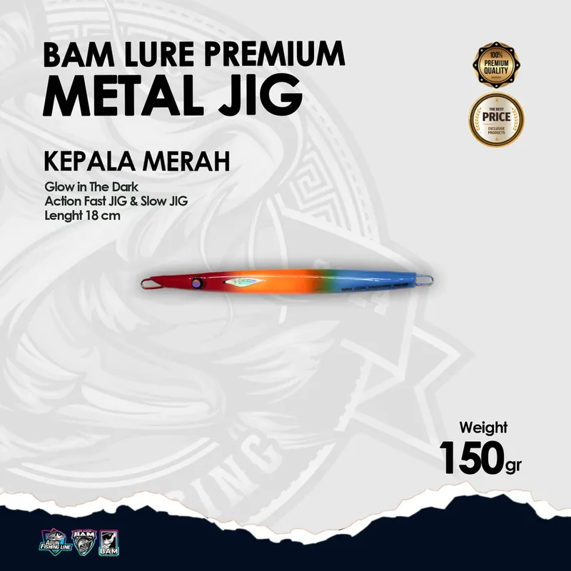BAM Lure Premium Metal Jig Glow in the Dark (GID) · 150 gr KPL Merah