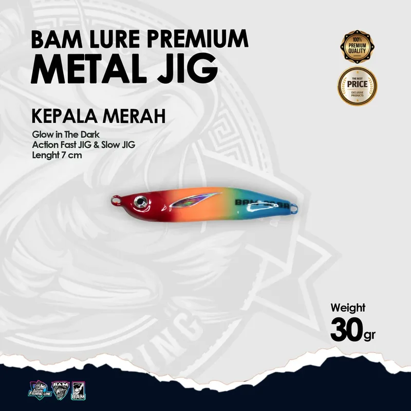 BAM Lure Premium Metal Jig Glow in the Dark (GID) · 30 gr Kepala Merah