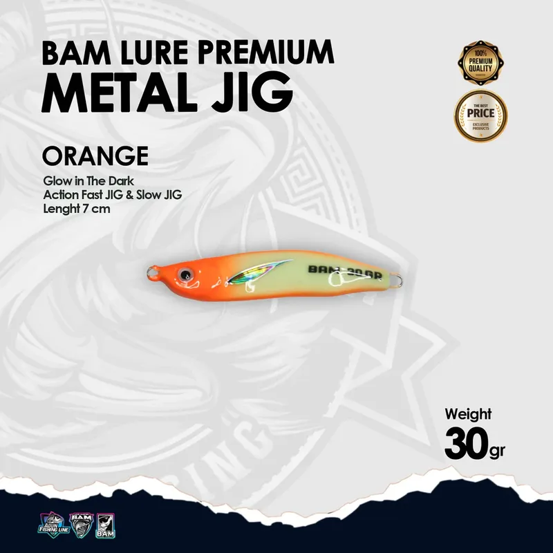 BAM Lure Premium Metal Jig Glow in the Dark (GID) · 30 gr Orange