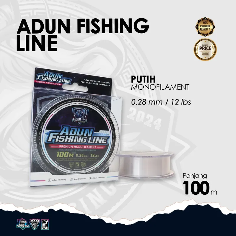 Adun Fishing Line 100m · Putih Bening 0,28 mm