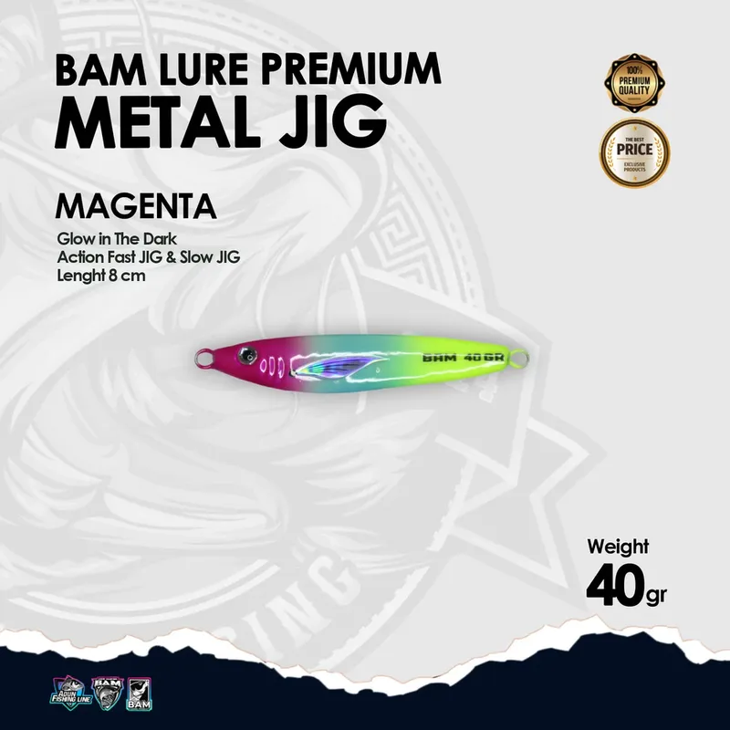 BAM Lure Premium Metal Jig Glow in the Dark (GID) · 40 gr Magenta
