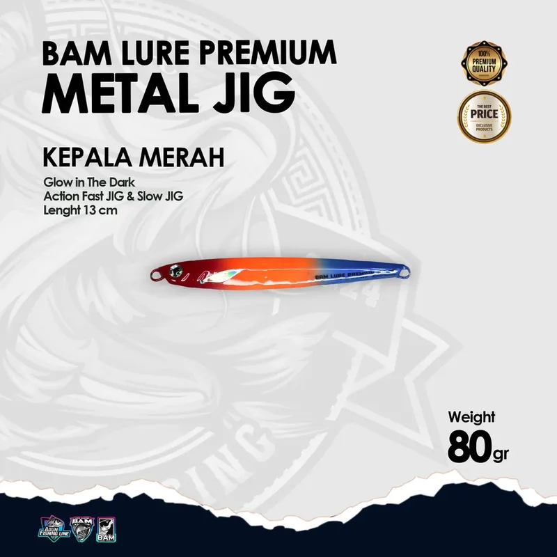 BAM Lure Premium Metal Jig Glow in the Dark (GID) · 80 gr Kepala Merah