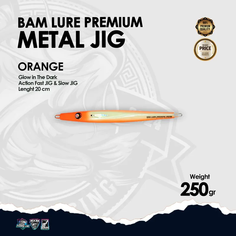 BAM Lure Premium Metal Jig Glow in the Dark (GID) · 250 gr Orange