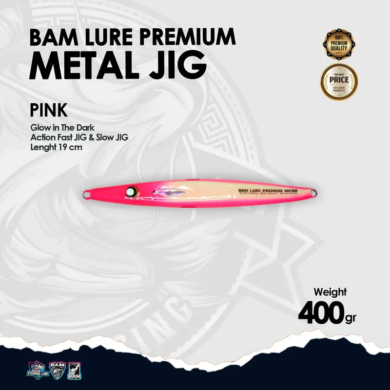 BAM Lure Premium Metal Jig Glow in the Dark (GID) · 400 gr Pink