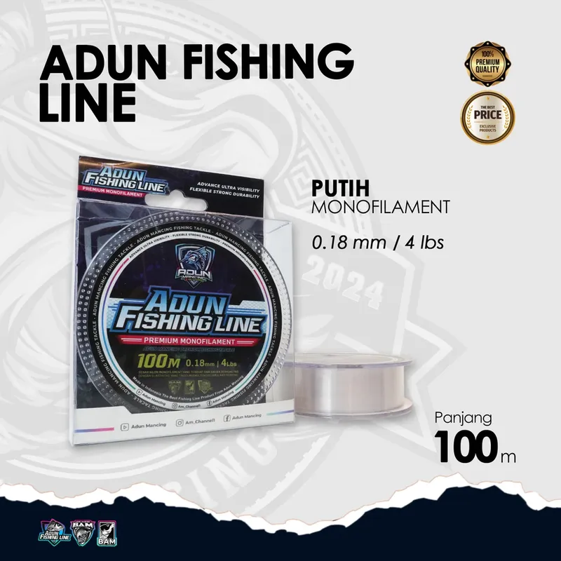 Adun Fishing Line 100m · Putih Bening 0,18 mm