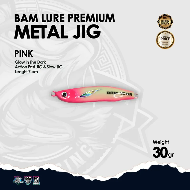 BAM Lure Premium Metal Jig Glow in the Dark (GID) · 30 gr Pink