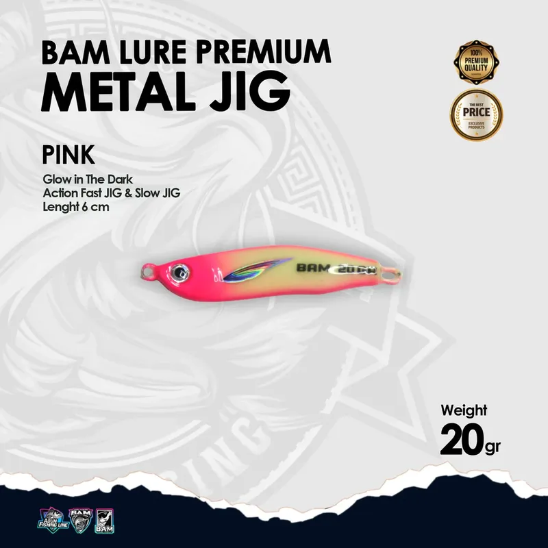 BAM Lure Premium Metal Jig Glow in the Dark (GID) · 20 gr Pink