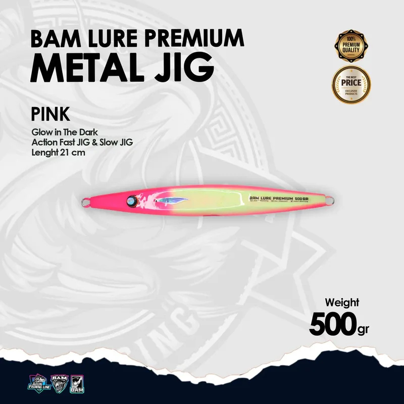 BAM Lure Premium Metal Jig Glow in the Dark (GID) · 500 gr Pink