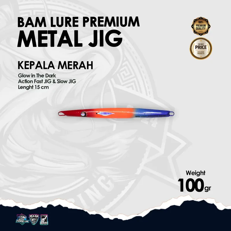 BAM Lure Premium Metal Jig Glow in the Dark (GID) · 100 gr KPL Merah