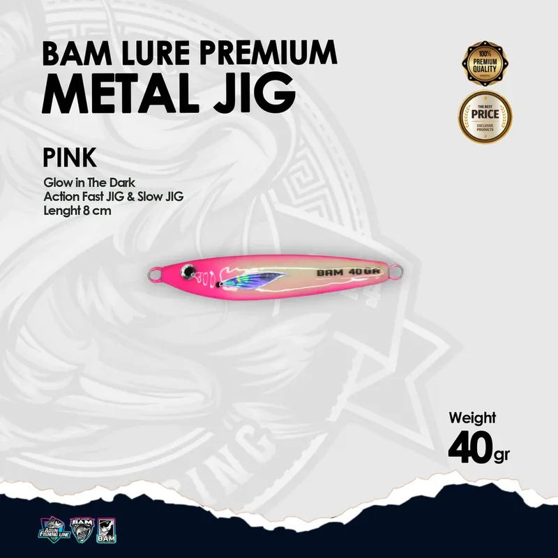 BAM Lure Premium Metal Jig Glow in the Dark (GID) · 40 gr Pink