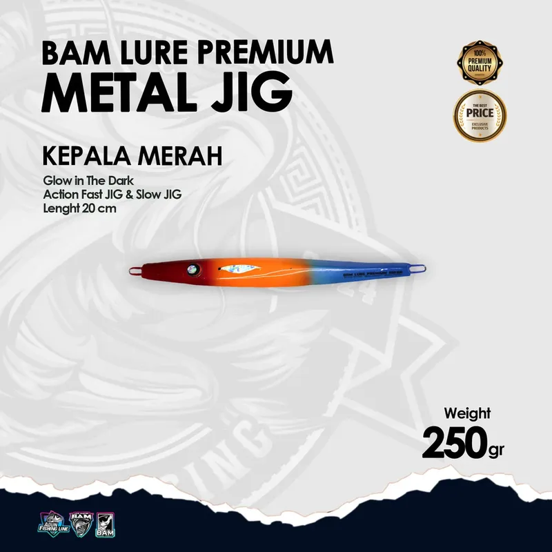 BAM Lure Premium Metal Jig Glow in the Dark (GID) · 250 gr KPL Merah