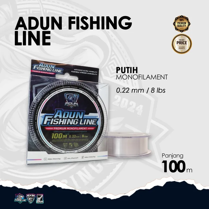 Adun Fishing Line 100m · Putih Bening 0,22 mm