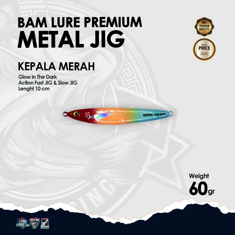BAM Lure Premium Metal Jig Glow in the Dark (GID) · 60 gr Kepala Merah