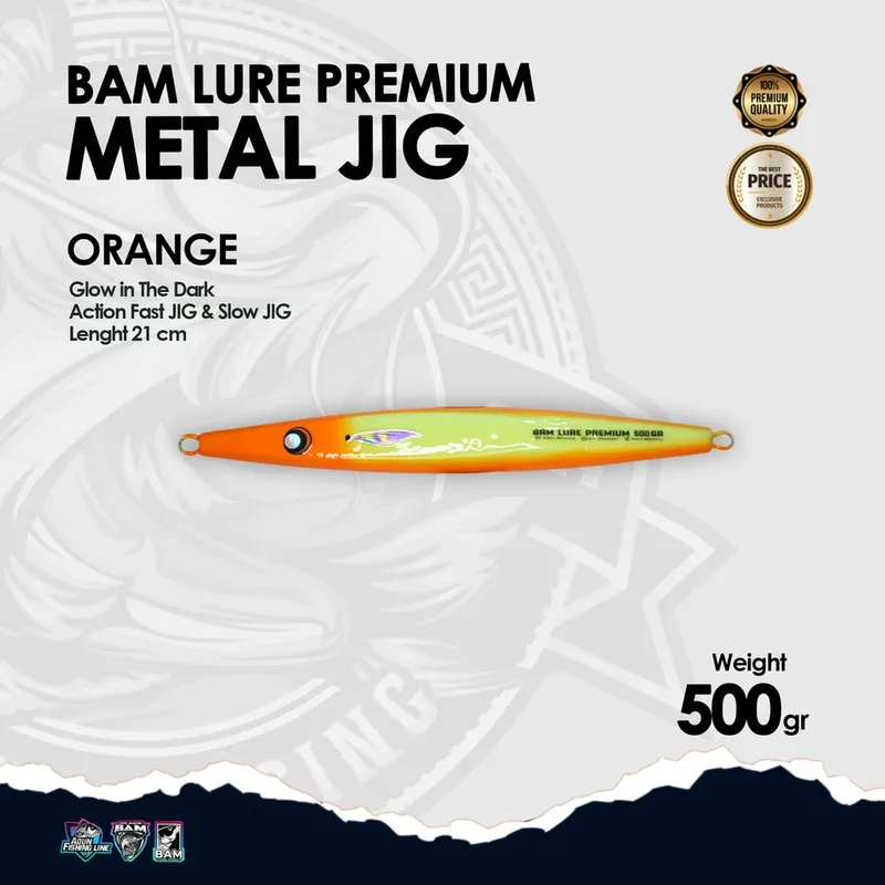 BAM Lure Premium Metal Jig Glow in the Dark (GID) · 500 gr Orange