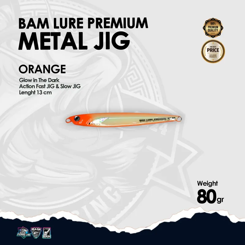 BAM Lure Premium Metal Jig Glow in the Dark (GID) · 80 gr Orange