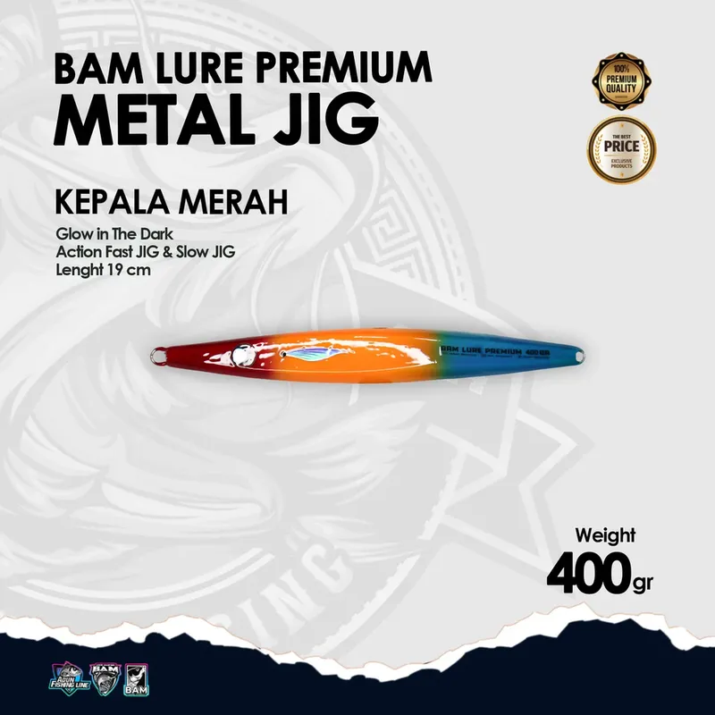 BAM Lure Premium Metal Jig Glow in the Dark (GID) · 400 gr KPL Merah